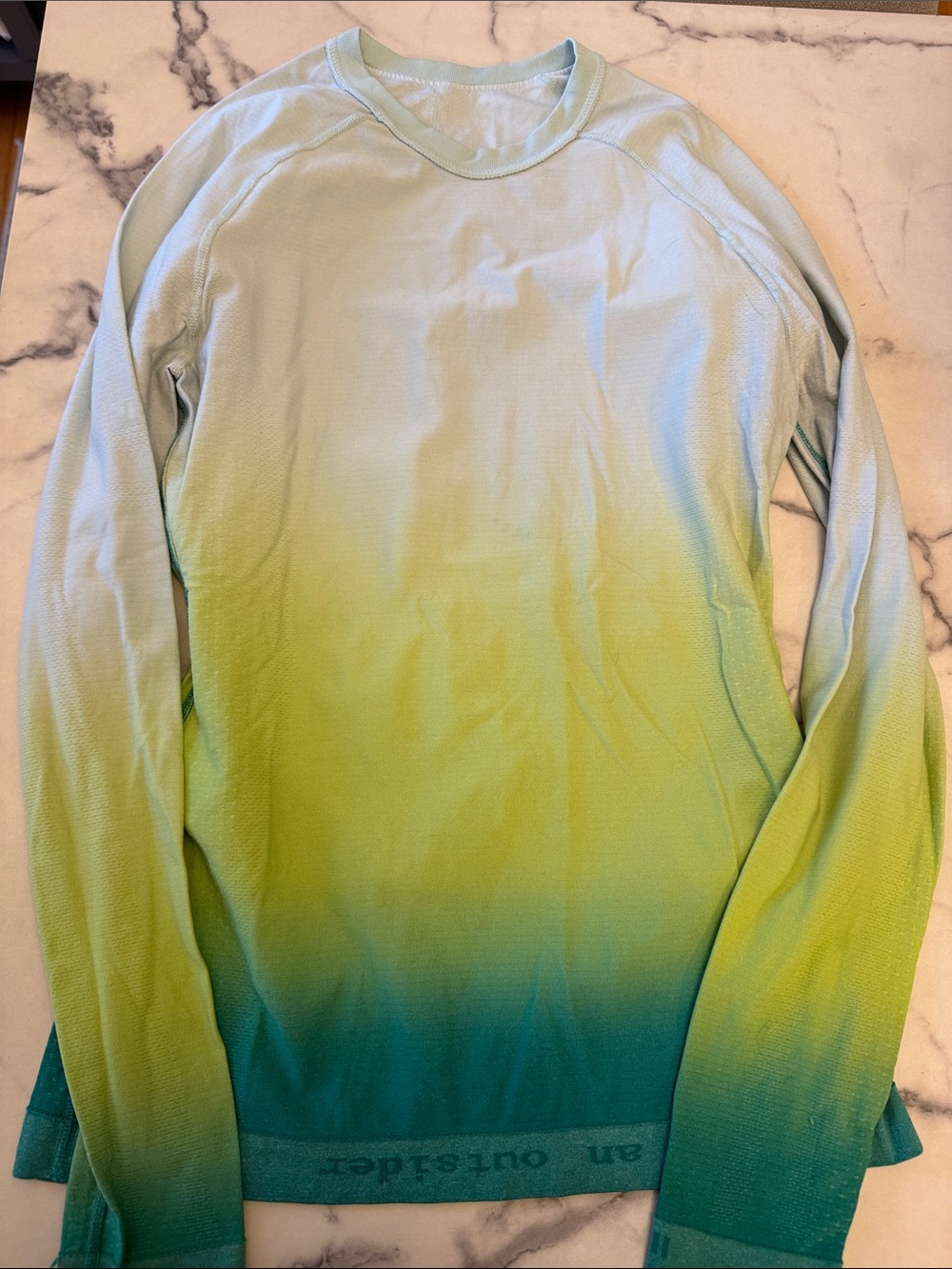 Figs Long Sleeve Ombré underscrub in Light Blue, Lime & Teal